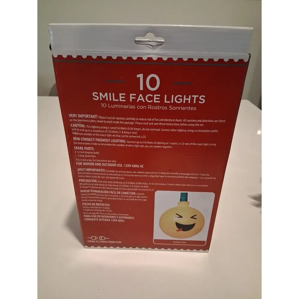 Holiday Time 10 Smile Face Emoji String Lights 8.5 FT Green Wire Indoor Outdoor